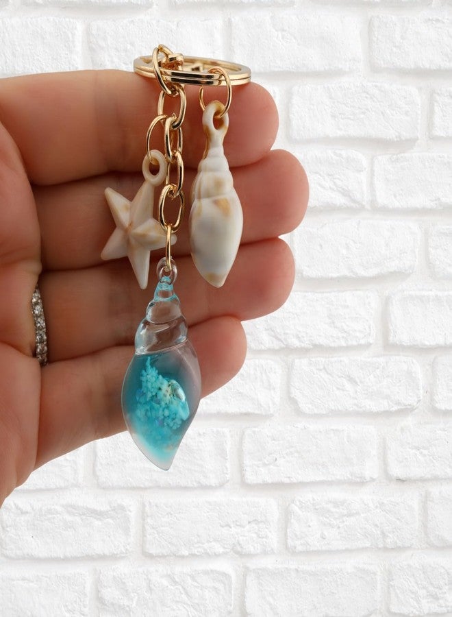 MyfavoriteK Seashell Keychain Purse Charm for Women Girls Tote Bag Backpack Accessory Cute Beach Key Chain (Turquoise) - Image 3